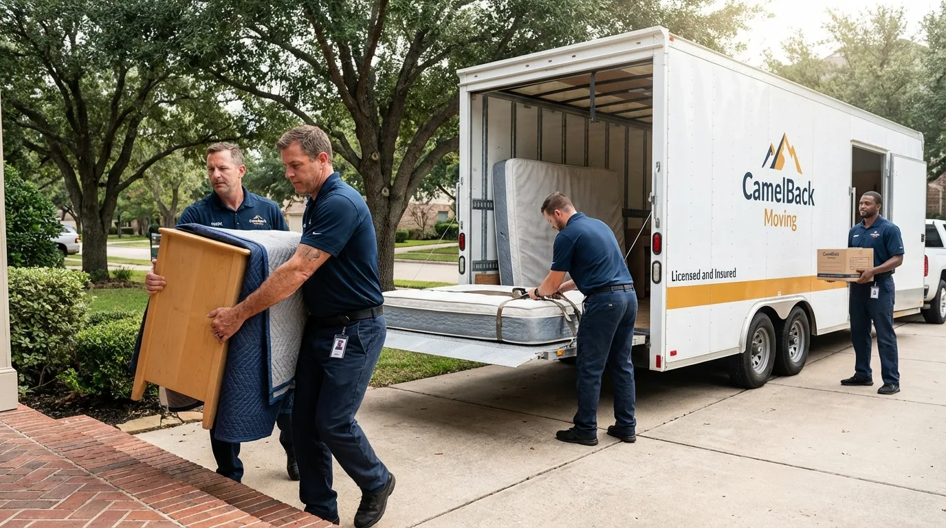 Crew loading residential truck for cross-state move from Youngsville, NC