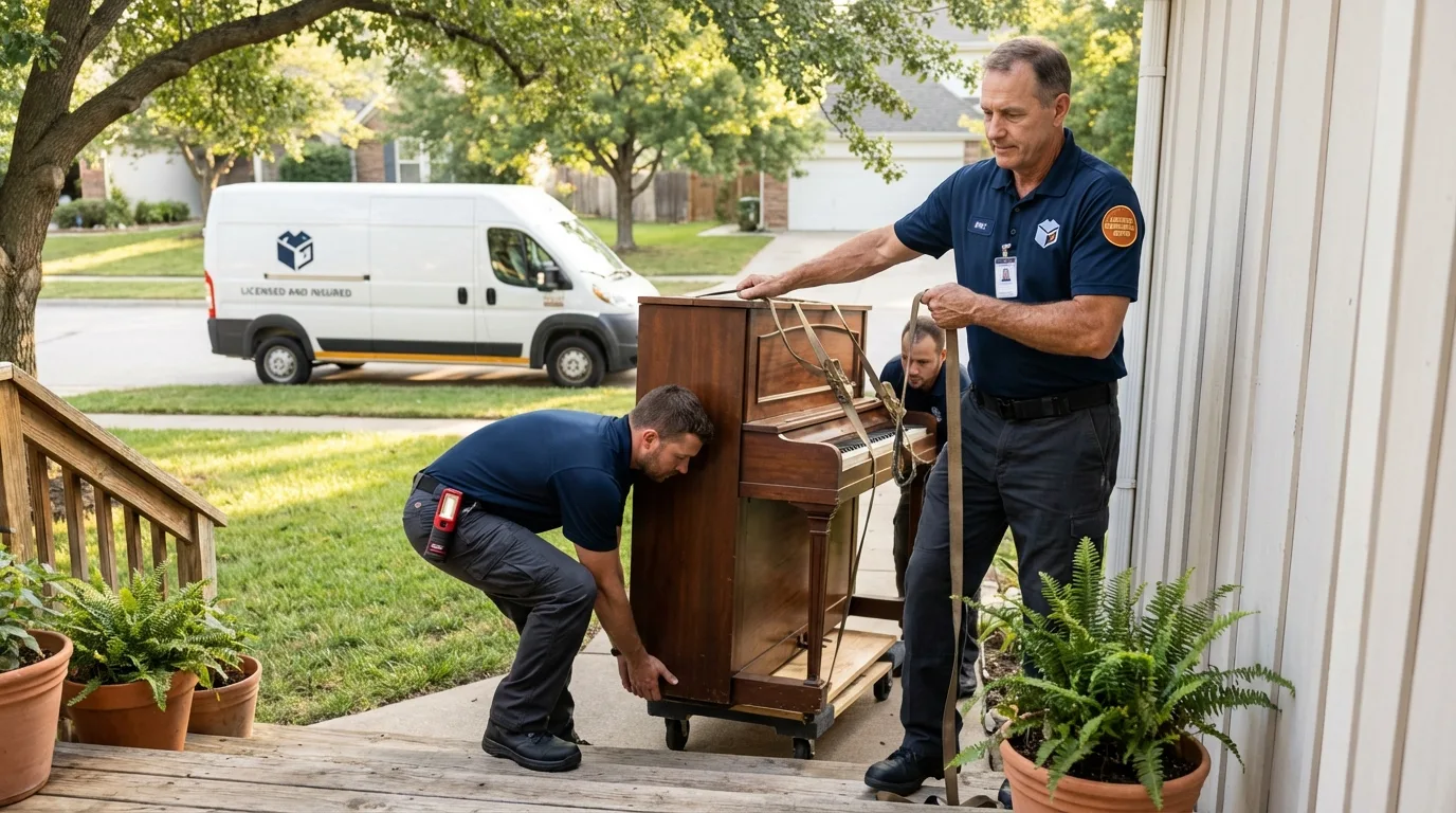 Licensed piano movers securing grand piano in Youngsville, NC