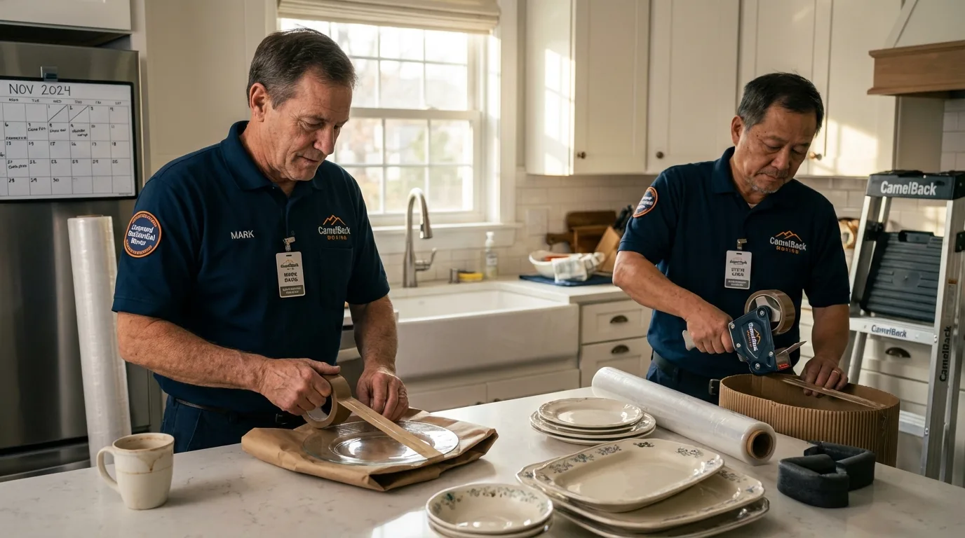 Professional crew packing kitchen dishware in Youngsville, NC